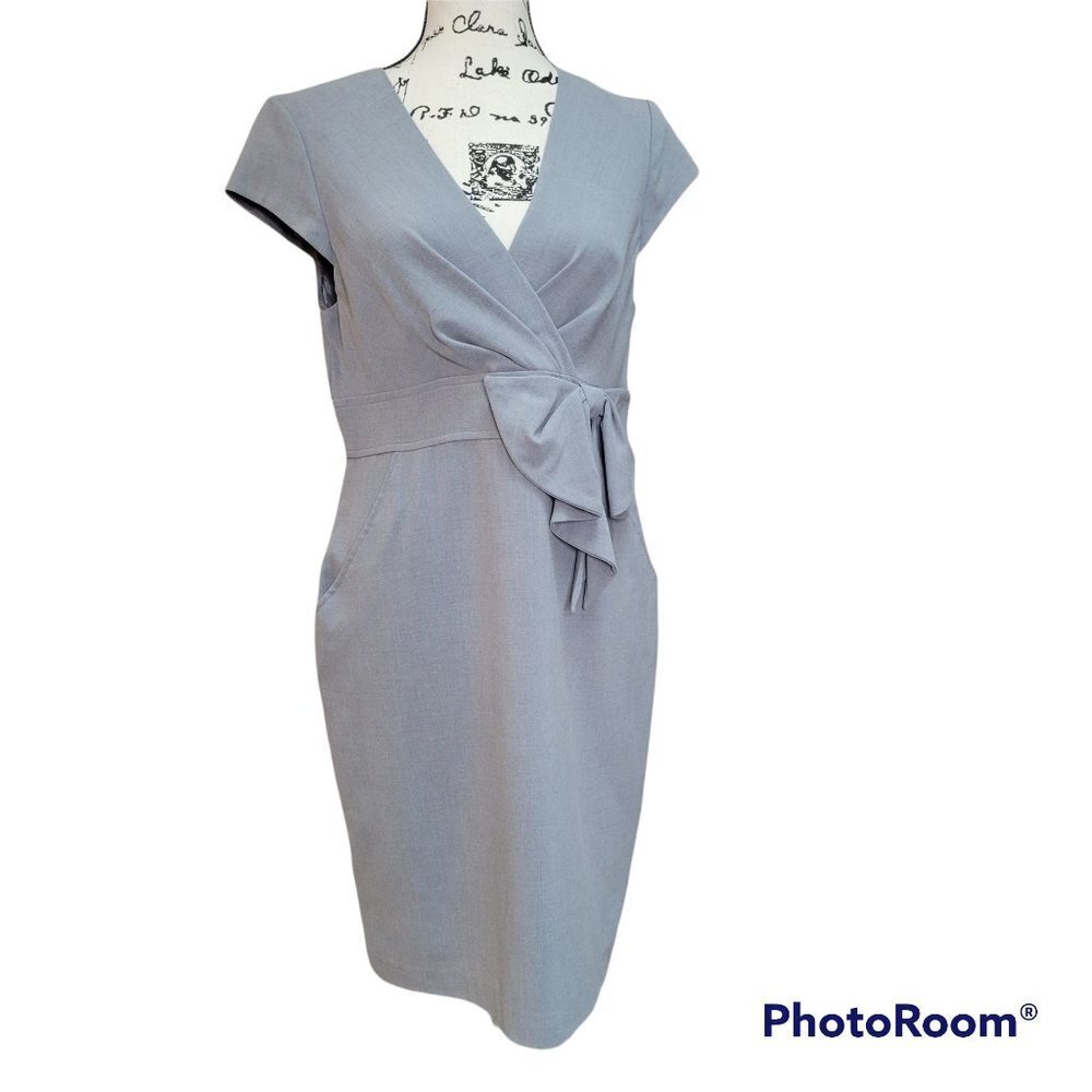 Sandra Darren Light Gray Wrap Sheath Dress